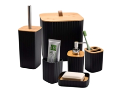 Juego de accesorios de baño Avizar de 6 piezas, dispensador de jabón negro y cubo de basura