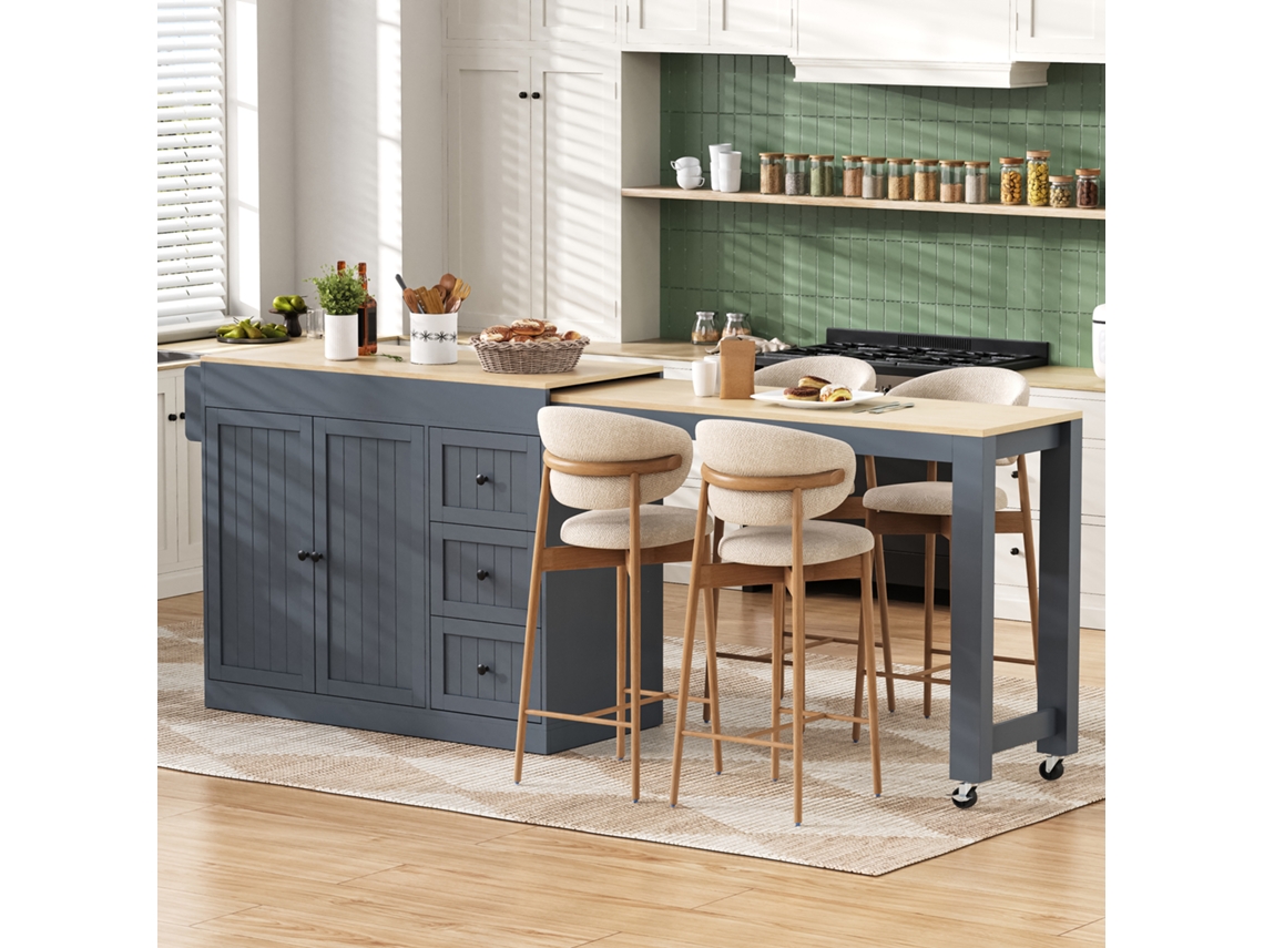 Isla De Cocina Con Ruedas, Especiero Extensible Y Cajones, Color Gris.