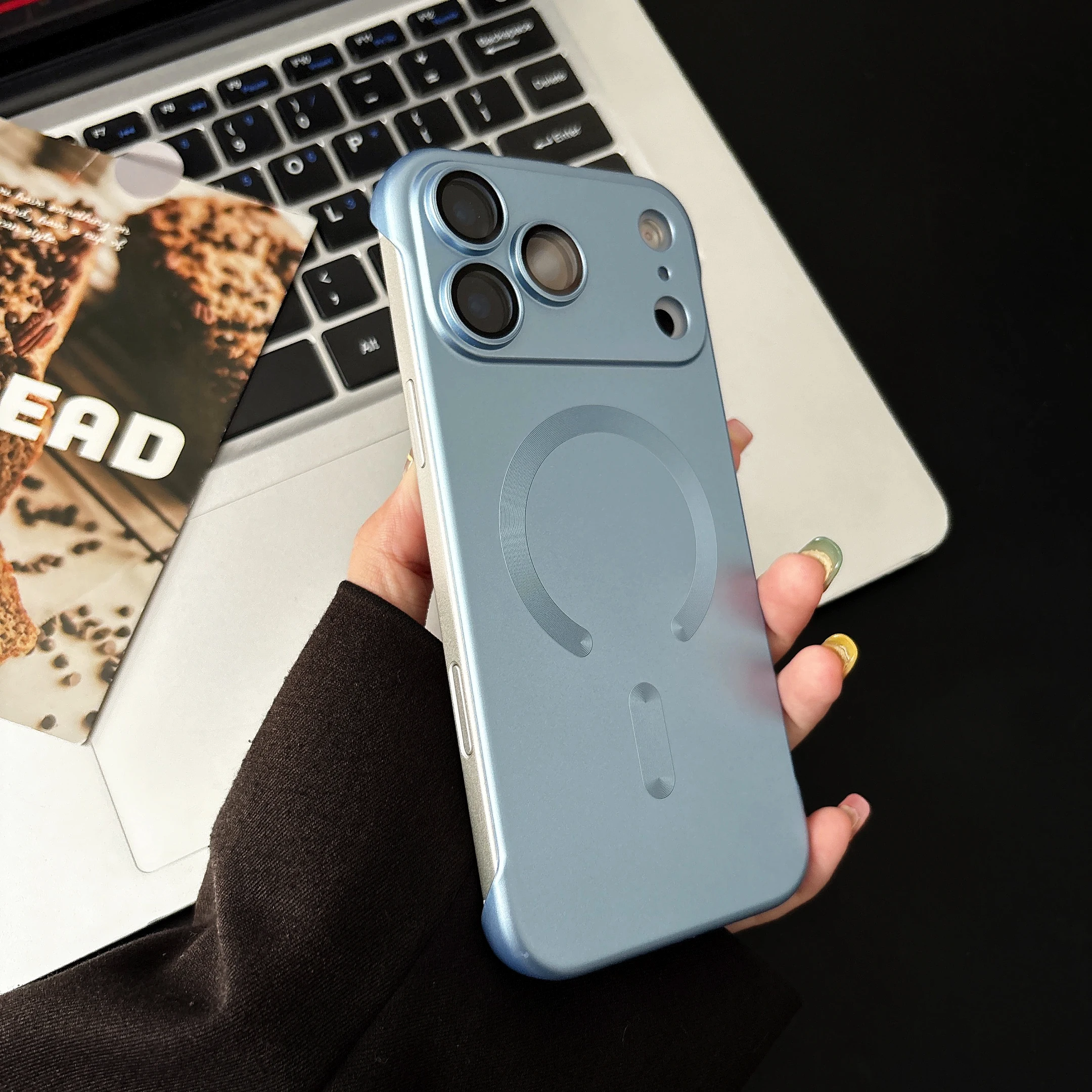 (iphone 15 Plus, Azul Claro) Funda Protectora Magnética Ultrafina Para Iphone, Compatible Con Carga Magsafe.