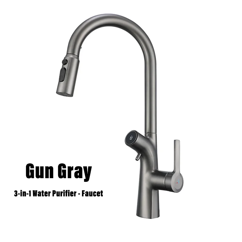 Grifo De Cocina (gris Plomo) Con Doble Salida, Grifo De Agua Potable Purificada, Tipo Extraíble.