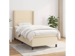 Cama Box Spring Con Colchón Tela Color Crema 90x190 Cm