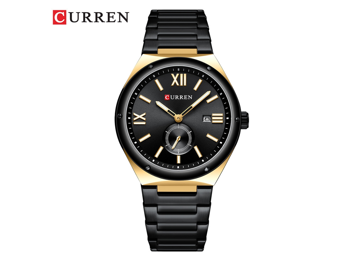 Reloj De Cuarzo De Dos Manecillas, Resistente Al Agua, Con Correa De Acero Inoxidable Y Correa Negra Dorada (estilo Casual Para Hombre).