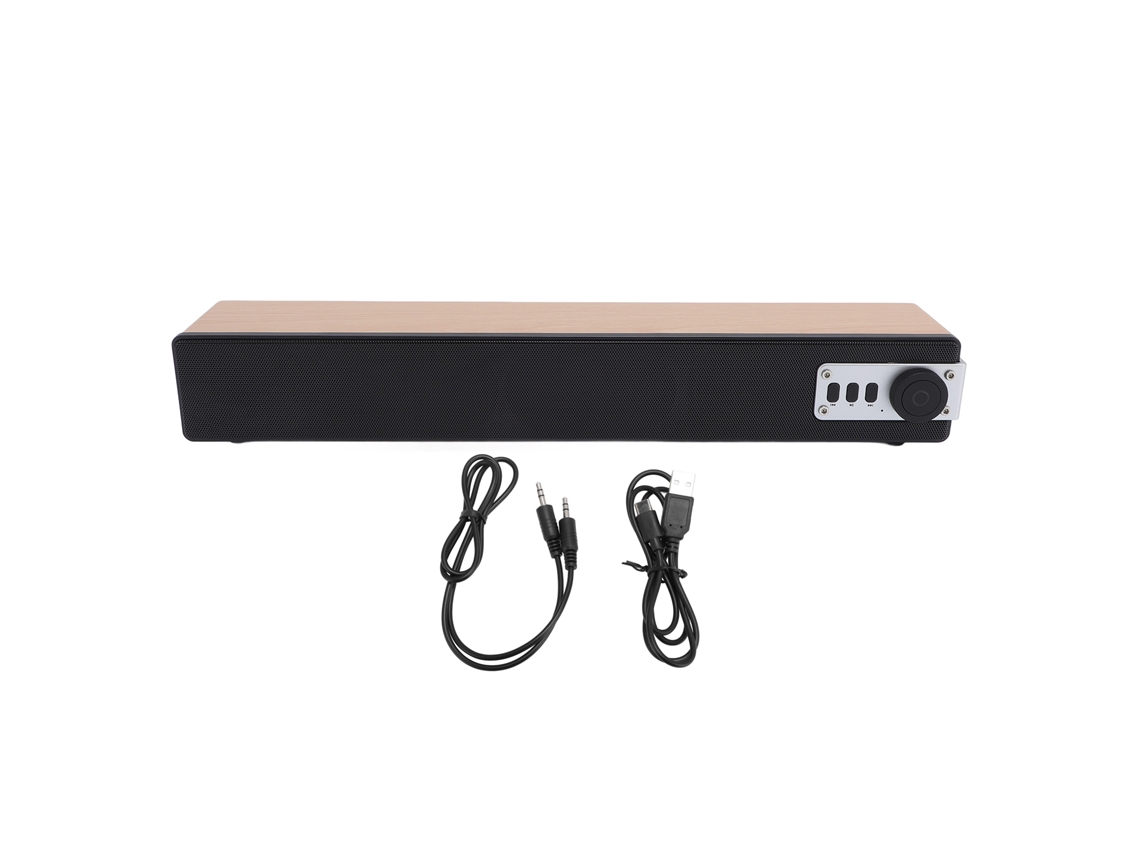 Barra De Sonido Bluetooth Portátil Con Dos Altavoces Compactos Para El Hogar Y El Estudio, Color Madera Marrón Claro.