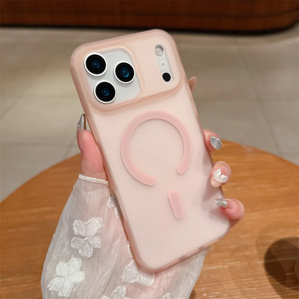 (iphone 13, Rosa) Funda Transparente Mate Con Carga Inalámbrica Magsafe Para Iphone