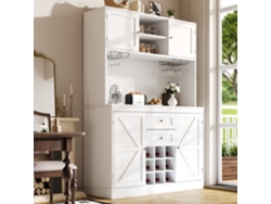 Mueble de cocina con estantes ajustables y botellero, aparador alto con 4 puertas y 2 cajones, mueble auxiliar para cocina y salón.