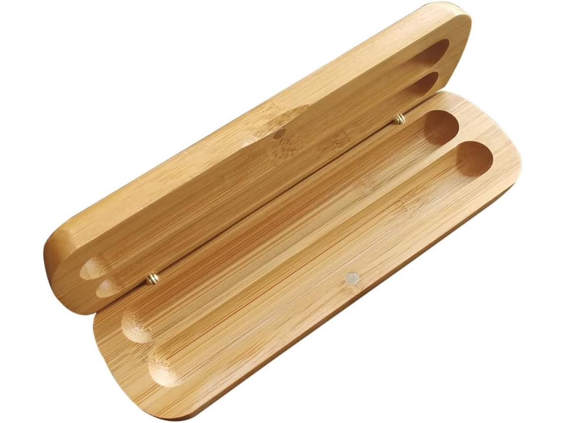 Estuche Para Lápices Solustre De Bambú Con Dos Compartimentos Para Bolígrafos, A Prueba De Polvo Con Cierre Suave, Caja
