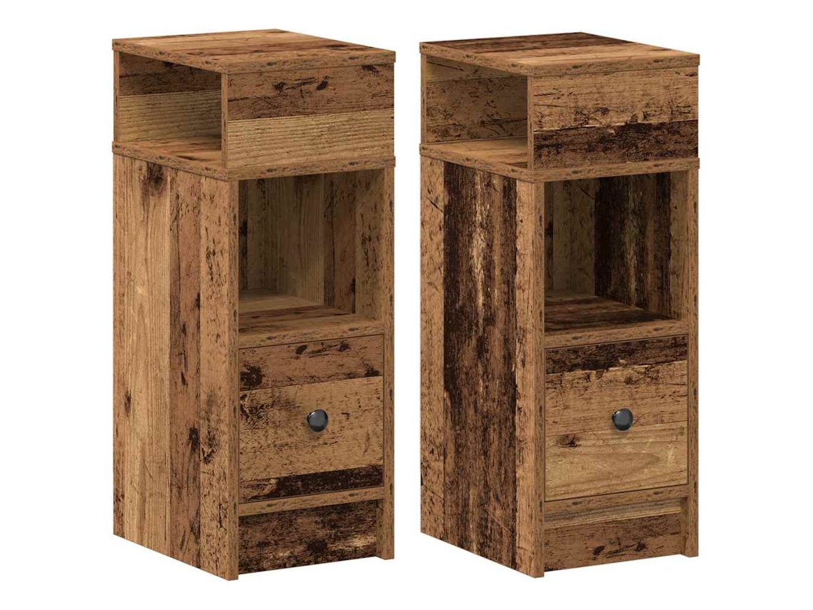 Mesita de noche de dos piezas con dos cajones, 25x31x66 cm, madera envejecida, MAISON EXCLUSIVE