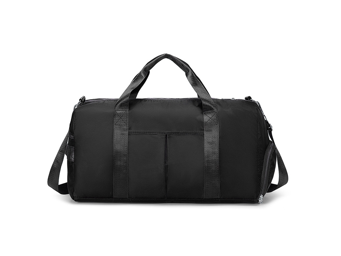 (Negro) Bolsa de viaje, bandolera para gimnasio, compartimentos para artículos secos y mojados