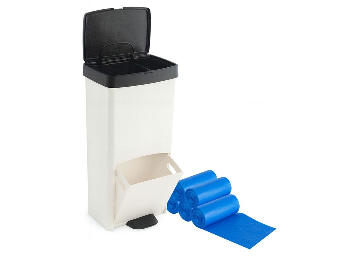 Basurero vertical de 70 litros con 2 compartimentos, 76 cm. Incluye 75 bolsas de basura. Soluciones de limpieza Sp Berner.
