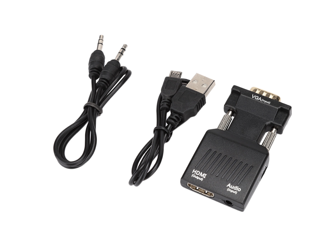 Adaptador Hdmi A Vga 1080p Con Cable De Audio Para Computadora, Tableta, Monitor Y Proyector