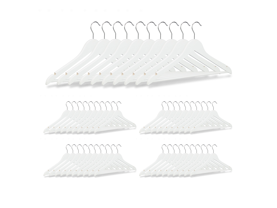 Relaxdays 50 Perchas Ropa Para Pantalones Trajes Camisas, Madera, Blanco, 23,5 X 45 X 1 Cm