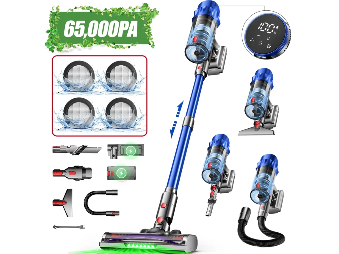 Aspiradora vertical Daccormax de 550 W y 65 kPa con cepillo para mascotas y manguera (70 min de autonomía, 1,8 l)