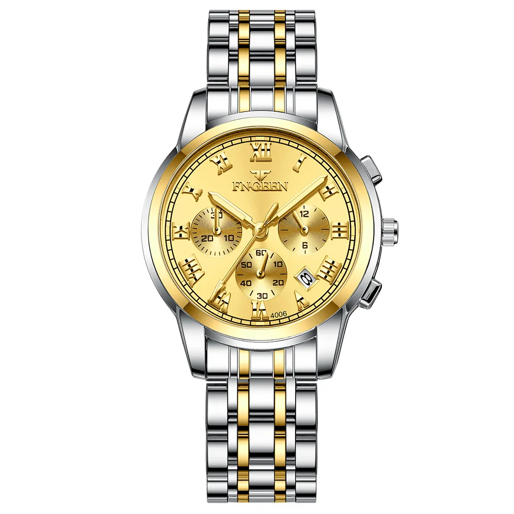 Reloj De Cuarzo De Lujo Para Mujer, Con Correa Plateada Y Esfera Dorada, Caja De Acero Inoxidable, Luminoso E Impermeable.