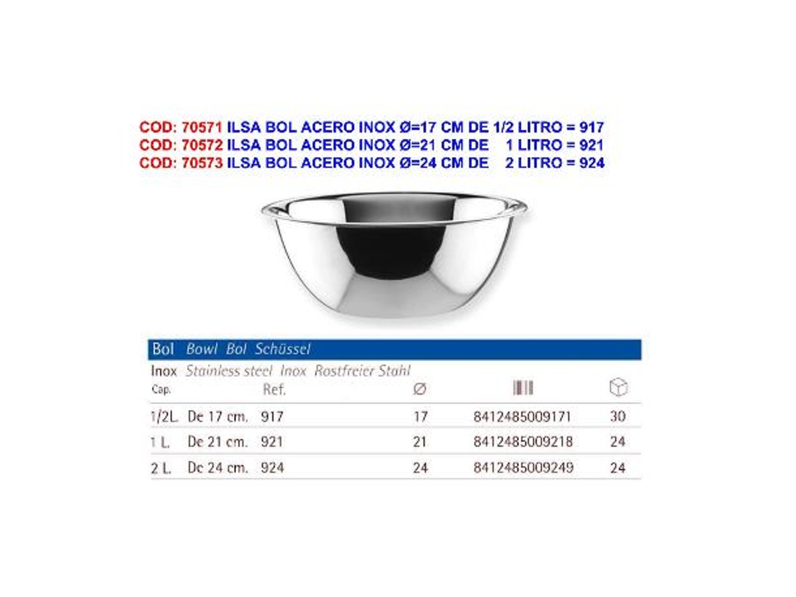 Ilsa bol acero inox ø 24 cm de     2 litro   924