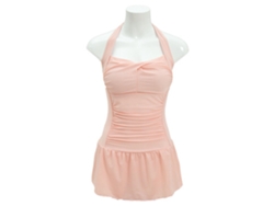 Traje de baño rosa para mujer con sujetador push-up y escote halter para playa y fiesta