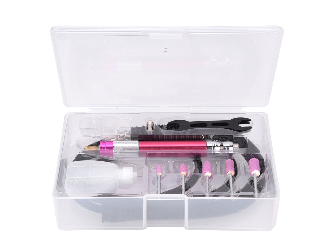 Mini Bolígrafo Neumático Para Grabado Con Afilador De Aire, 65000 Rpm Y Tubo Silencioso - Rojo/rosa