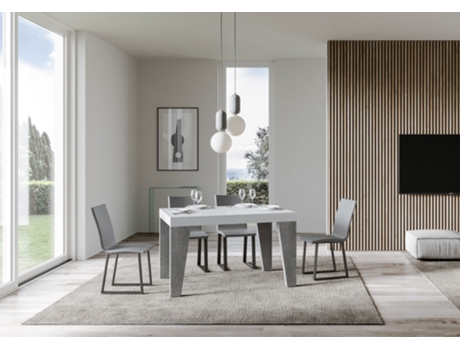 Mesa de Comedor ITAMOBY Naxy Mix (90x130/390 - Paneles de Melamina - Fresno Blanco-Cemento)