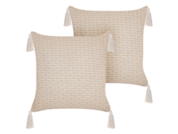 Juego de cojines decorativos BELIANI Hakone de Poliéster Beige 42x42x10