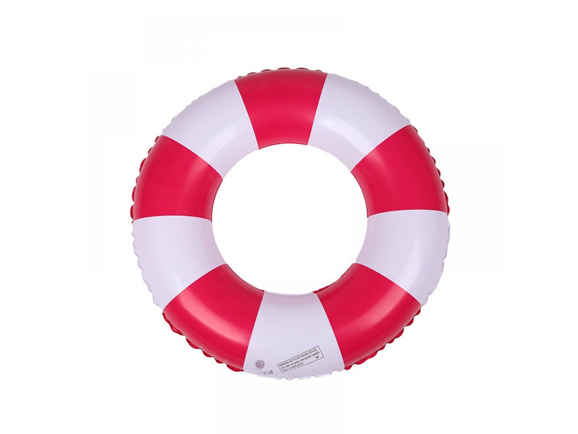 Flotador inflable rojo con rayas para adultos, ideal para fiestas de playa y verano.