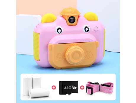 Cámara de Impresión Instantánea ENKERS 1080P HD con tarjeta rosa de 32 Gb