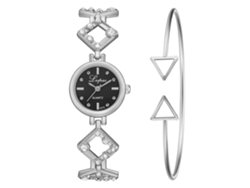 Reloj De Cuarzo Para Mujer Con Brazalete De Aleación Con Diamantes De Imitación, Estilo Moderno, Plateado Y Negro.