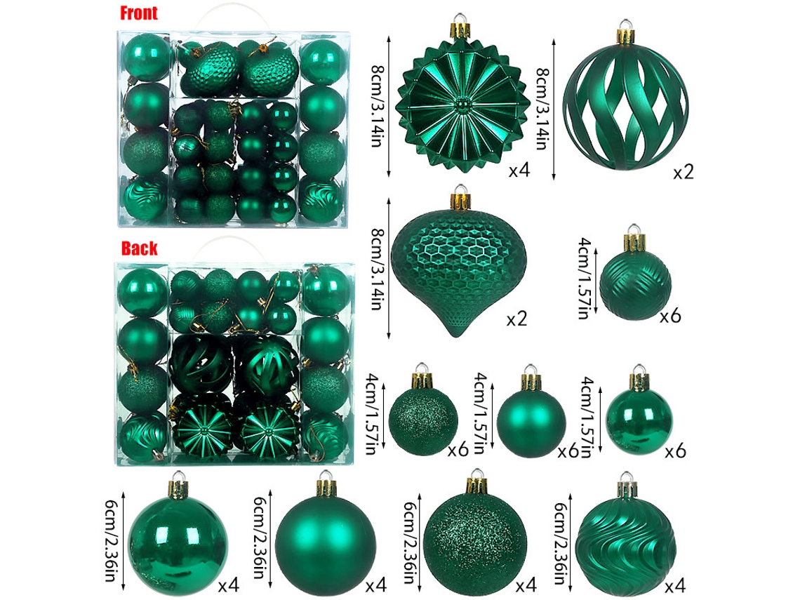 Bolas de Navidad nuevas, 48 piezas, 4/6/8 cm, en caja, adornos para árbol de Navidad, adornos navideños Yunzii (verde pavo real)