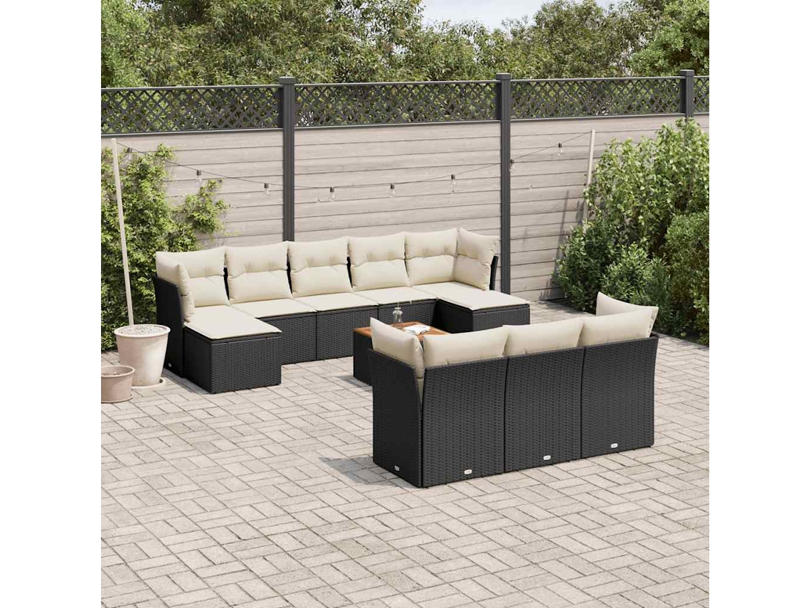 Conjunto de sofás de jardín de 11 piezas DKD Home Decor con cojines de mimbre negros