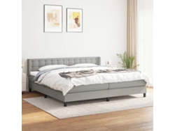 Cama Box Spring Con Colchón Tela Gris Claro 200x200 Cm