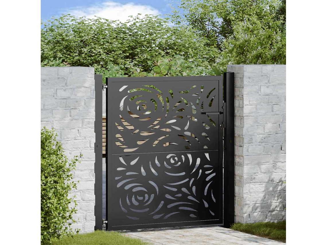 Puerta de jardín de 105 x 106 cm, acero negro, diseño de llamas, Wsd865014 Lovely Home