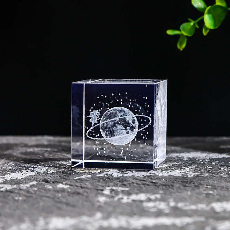 (estilo 8 40 Mm) Cubo Cuadrado De Cristal Grabado Con Láser 3d Serie Astronómica