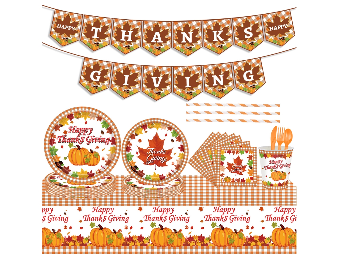 Juego de platos y servilletas desechables de calabaza y hoja de arce para fiesta de Acción de Gracias NEVEANCE