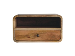 Cómoda grande de madera maciza de roble con diseño curvo colgante, 1 cajón y compartimento abierto, beige - Muebles Artisan