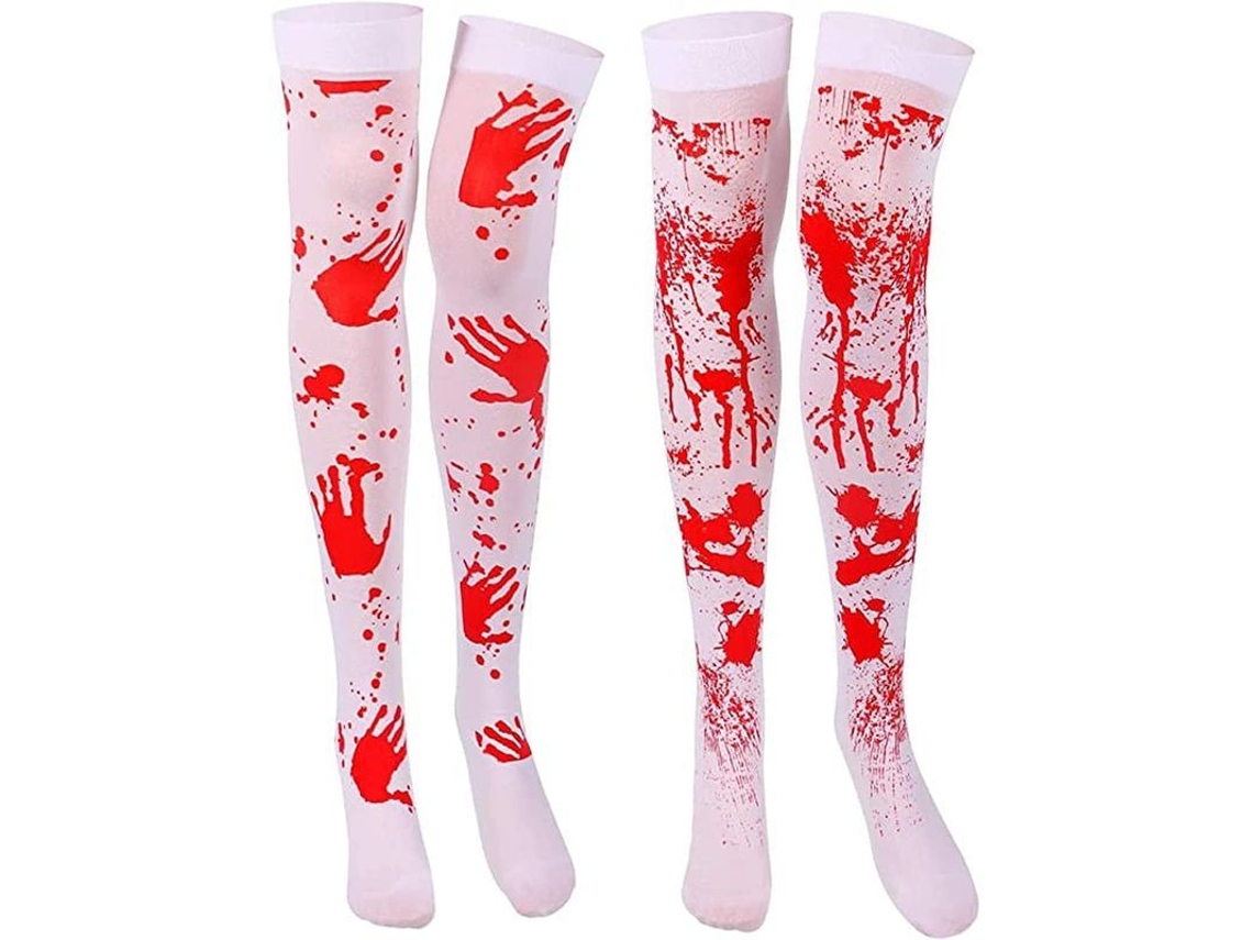 Calcetines Hasta El Muslo De Halloween Con Sangre Falsa, 2 Pares Para Cosplay De Zombi, 68 Cm