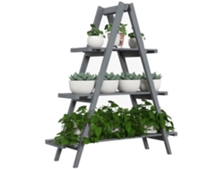 Soporte plegable de madera de 3 niveles para plantas con estructura en forma de A para jardín y patio, 100x36x112 cm, gris, PMM CAPITALI