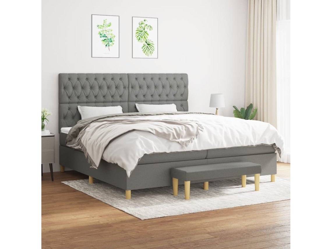 Cama Box Spring Con Colchón Tela Gris Oscuro 200x200 Cm