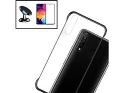 Kit Funda, Soporte Y Protector De Cristal Templado Para Huawei P Smart 2020, Invisible Bumper, Transparente Y Negro