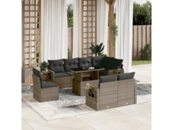 Conjunto de sofá de jardín de 9 piezas con cojines, mimbre gris, DKD Home Decor