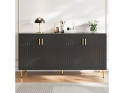Aparador Moderno - 4 Puertas Con Patrón Ondulado - En Mdf - Negro
