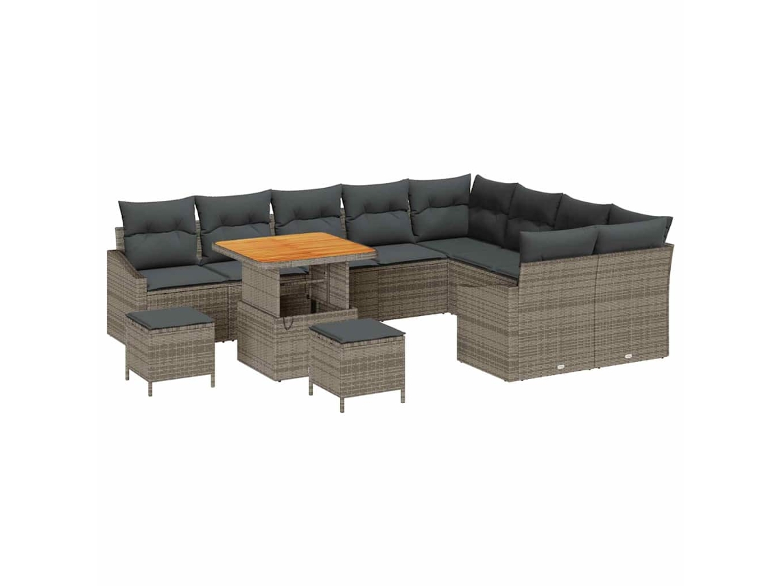 Conjunto de sofá de jardín con cojines, 12 piezas, mimbre gris, EXCLUSIVO DE LA CASA (sin dimensiones)
