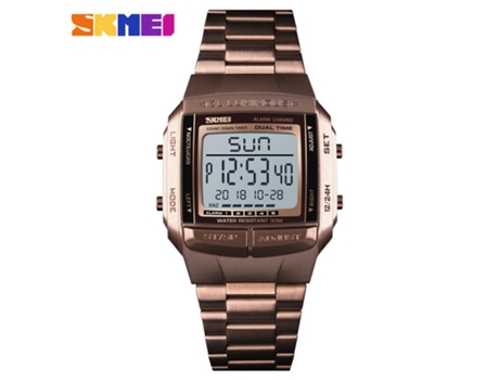 Reloj digital para hombre, alarma deportiva, relojes de negocios, relojes de pulsera cuadrados impermeables, color café y dorado LUUCOZK
