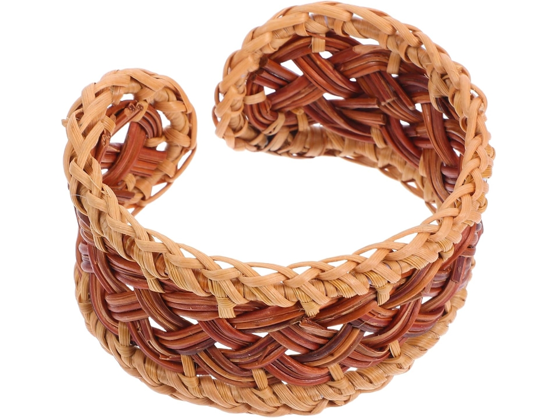 Pulseira De Rattan Trançado À Mão, Leve E Ajustável, Estilo Boémio, Bracelete Étnico.
