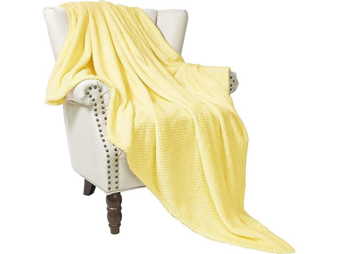 Manta Extragrande De Felpa Con Textura De Gofre, Color Amarillo Claro, Supersuave Y Cálida, 127 X 178 Cm.