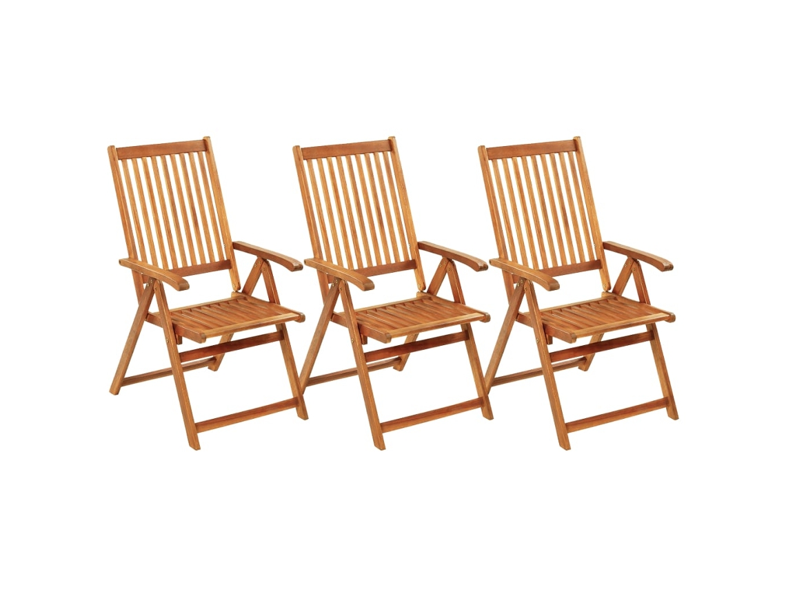 Sillas plegables de jardín con cojines (3 unidades) | Silla de exterior de madera maciza de acacia