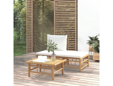 MAISON EXCLUSIVE Set de muebles de jardín 3 piezas bambú y cojines blanco crema