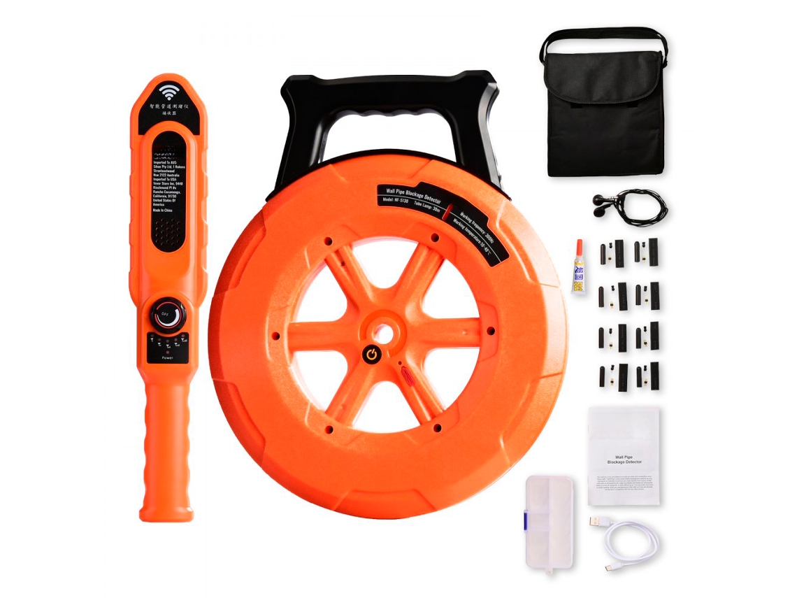 Detector de obstrucciones de tuberías con cable de 30 m y sondas Tekmaquinas