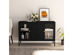 Aparador De Acero Y Vidrio Negro 105x35x70 Cm