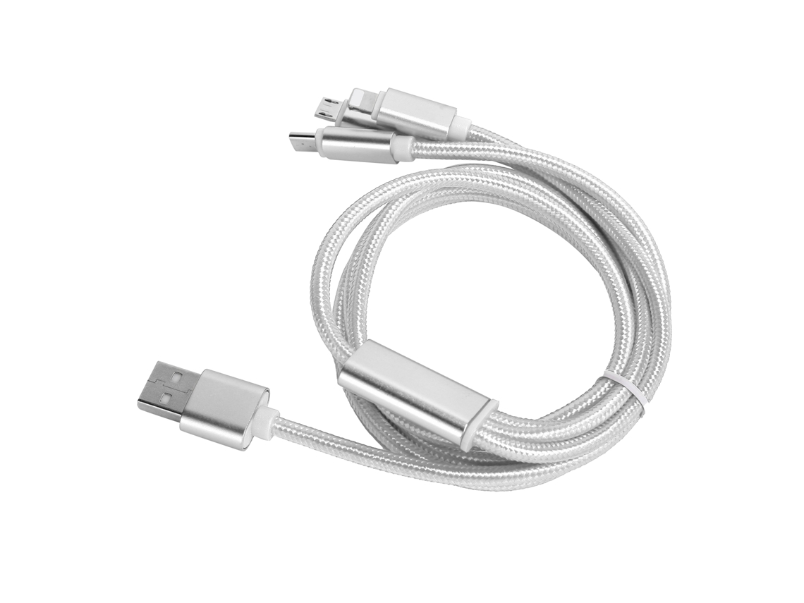 Cable De Carga Rápida 3 En 1, Nailon Trenzado, Para Ios/tipo C/micro Usb, Blanco