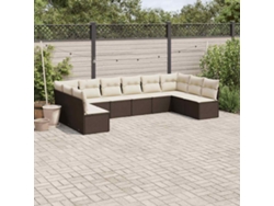 10 unidades Conjunto. Sofás Jardim Com Almofadões Vime Pe Castanho Dkd Home Decor