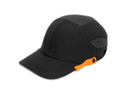 Gorra De Béisbol Antichoque Con Visera Transpirable Ajustable, Color Negro Con Ribete Naranja.