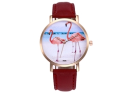 Reloj De Pulsera De Cuarzo Para Mujer Con Correa De Piel Sintética, Estilo Sencillo Y Esfera Redonda Roja.